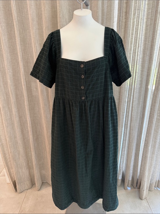 Madewell Dresses & Skirts - NWOT Madewell Square Neck Short Sleeve Green Check Midi Dress Sz M